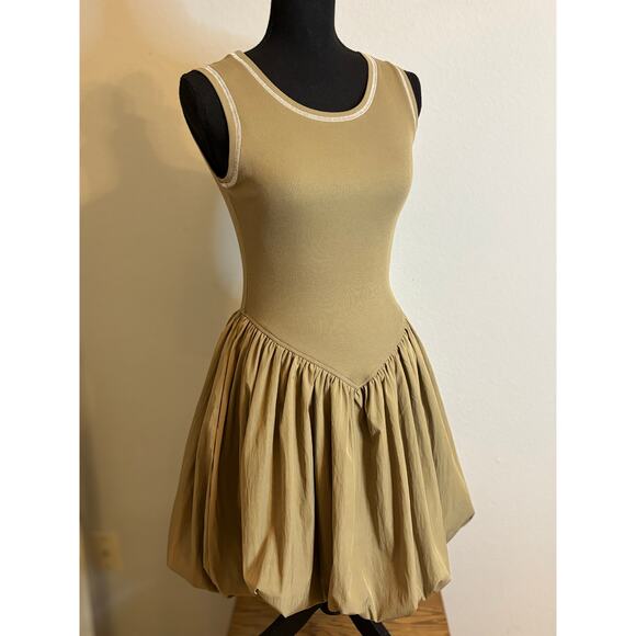 PALERMO Sleeveless Ballerina Bubble Dress in Tan/Coffee Ice Cream Color - Picture 1 of 8